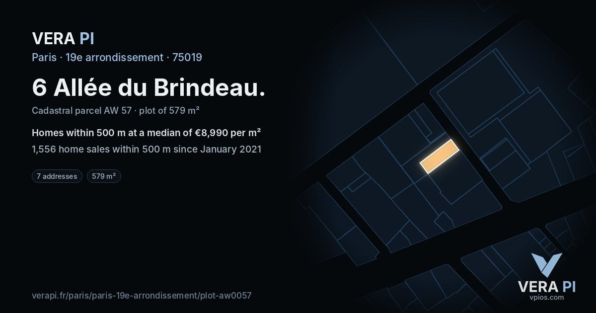 6 Allée du Brindeau, 19e arrondissement at night – the plot lit, the parcels around coloured by the prices near them