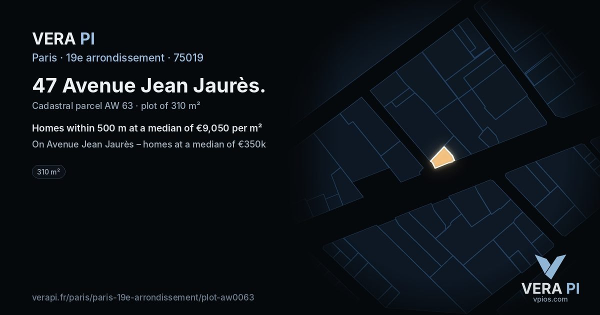 47 Avenue Jean Jaurès, 19e arrondissement at night – the plot lit, the parcels around coloured by the prices near them