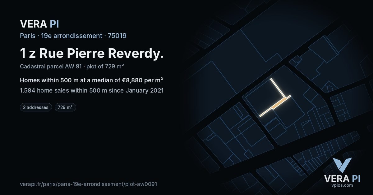 1 z Rue Pierre Reverdy, 19e arrondissement at night – the plot lit, the parcels around coloured by the prices near them