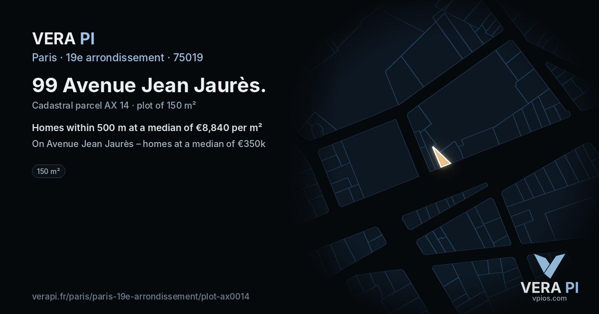 99 Avenue Jean Jaurès, 19e arrondissement at night – the plot lit, the parcels around coloured by the prices near them