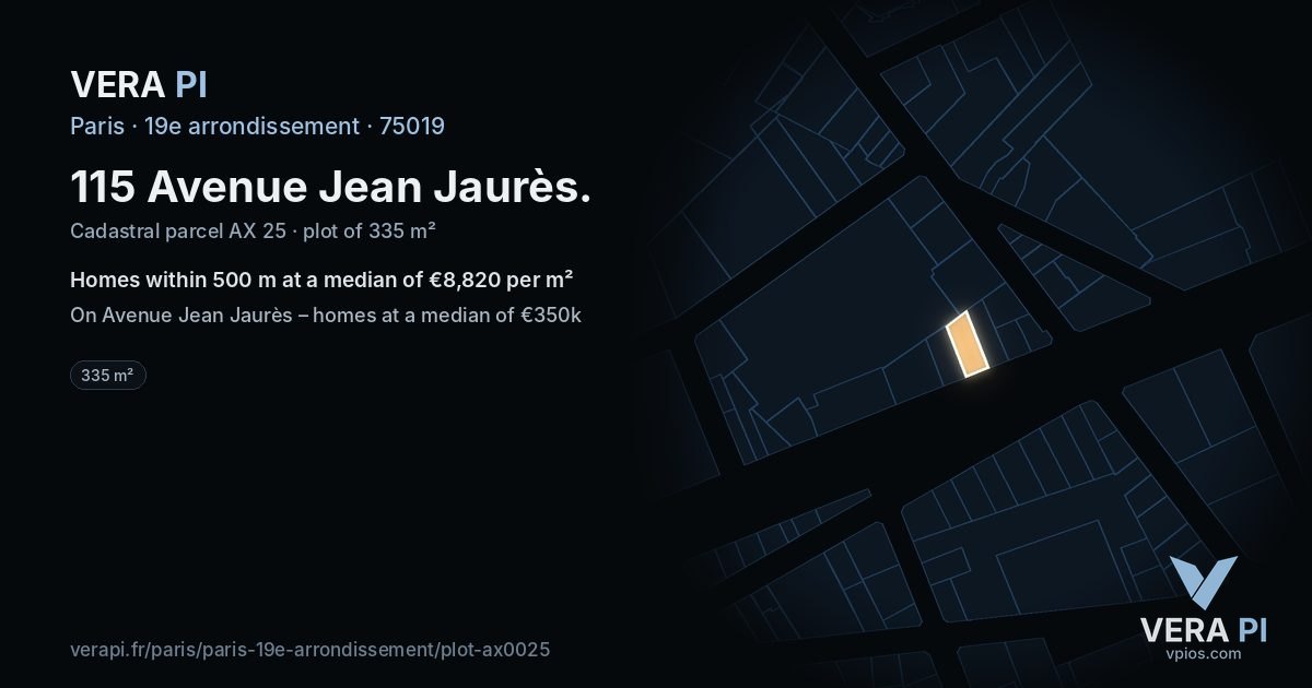 115 Avenue Jean Jaurès, 19e arrondissement at night – the plot lit, the parcels around coloured by the prices near them
