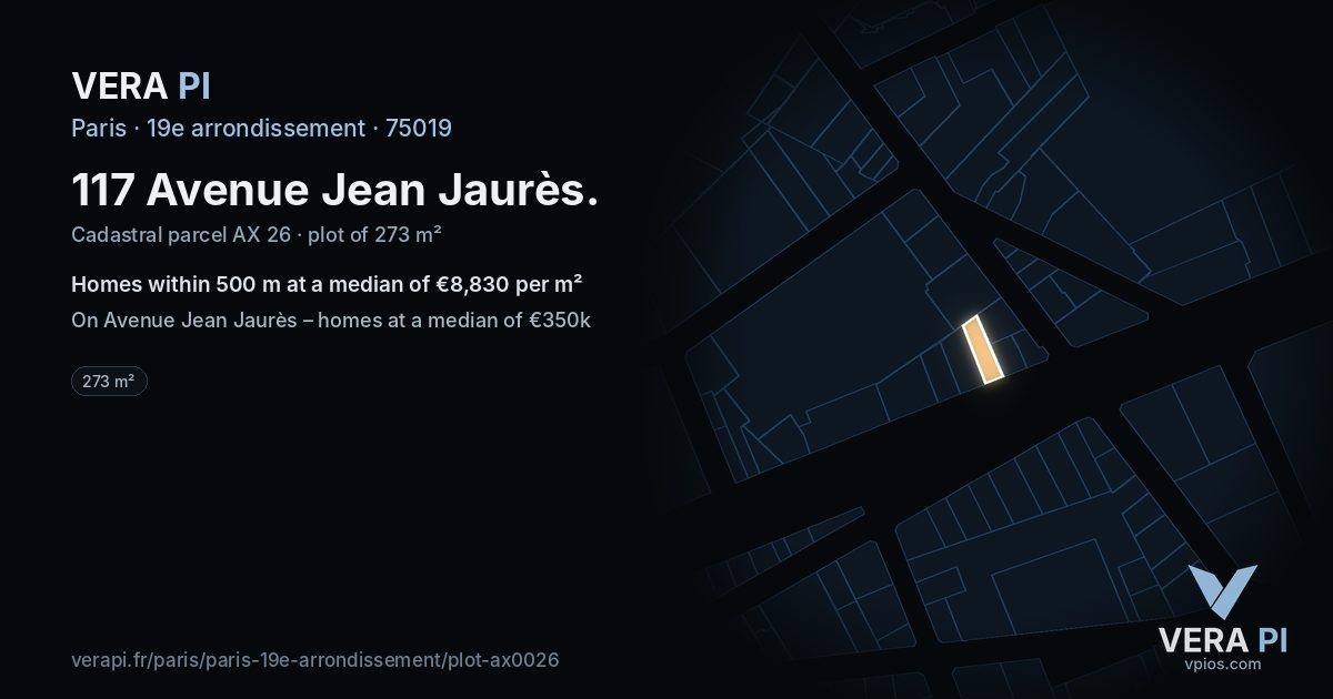 117 Avenue Jean Jaurès, 19e arrondissement at night – the plot lit, the parcels around coloured by the prices near them