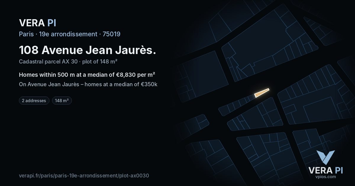 108 Avenue Jean Jaurès, 19e arrondissement at night – the plot lit, the parcels around coloured by the prices near them