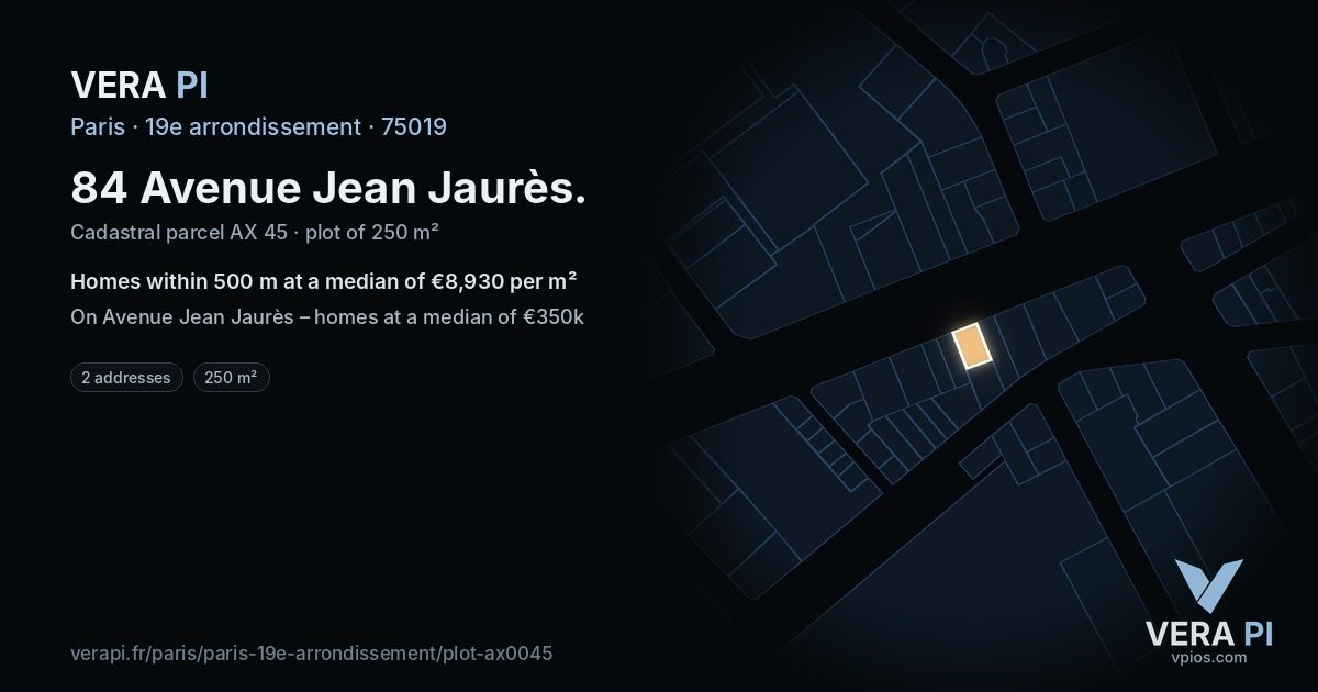 84 Avenue Jean Jaurès, 19e arrondissement at night – the plot lit, the parcels around coloured by the prices near them