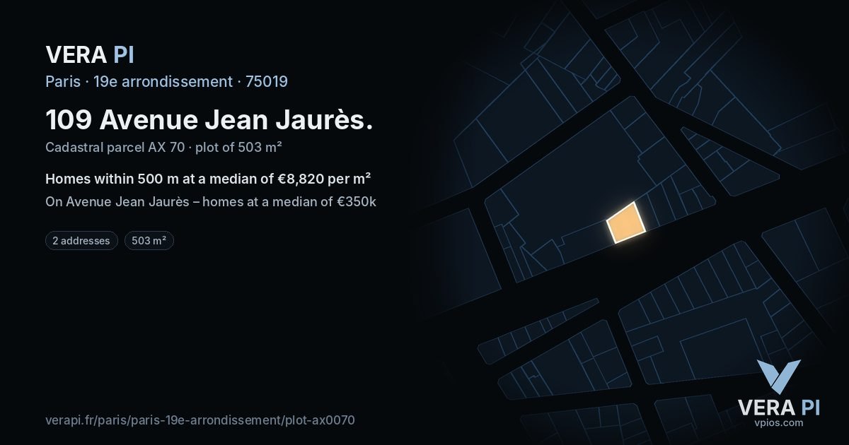 109 Avenue Jean Jaurès, 19e arrondissement at night – the plot lit, the parcels around coloured by the prices near them