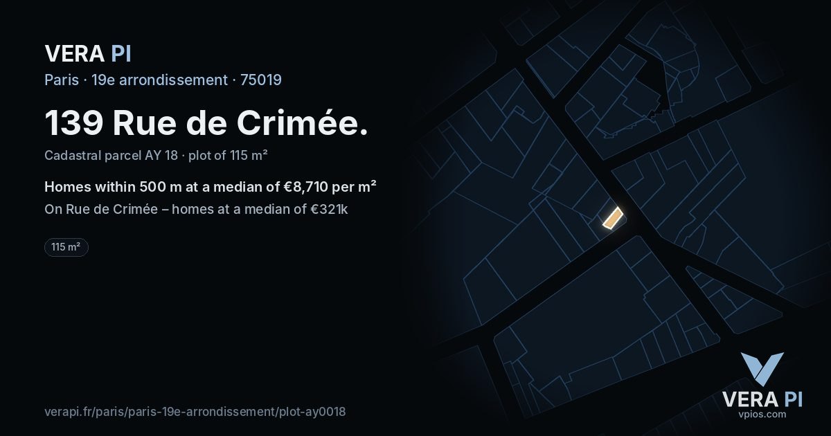 139 Rue de Crimée, 19e arrondissement at night – the plot lit, the parcels around coloured by the prices near them