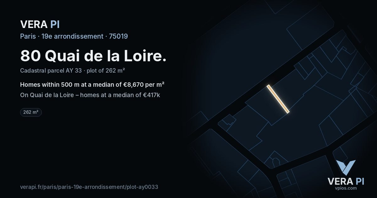 80 Quai de la Loire, 19e arrondissement at night – the plot lit, the parcels around coloured by the prices near them