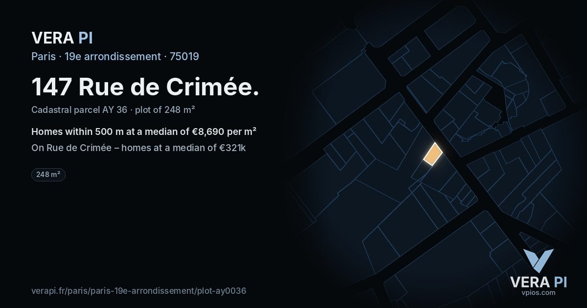 147 Rue de Crimée, 19e arrondissement at night – the plot lit, the parcels around coloured by the prices near them