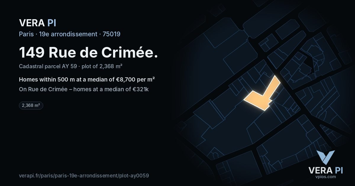 149 Rue de Crimée, 19e arrondissement at night – the plot lit, the parcels around coloured by the prices near them