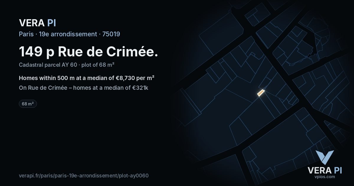 149 p Rue de Crimée, 19e arrondissement at night – the plot lit, the parcels around coloured by the prices near them