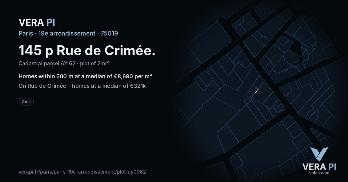 145 p Rue de Crimée, 19e arrondissement at night – the plot lit, the parcels around coloured by the prices near them