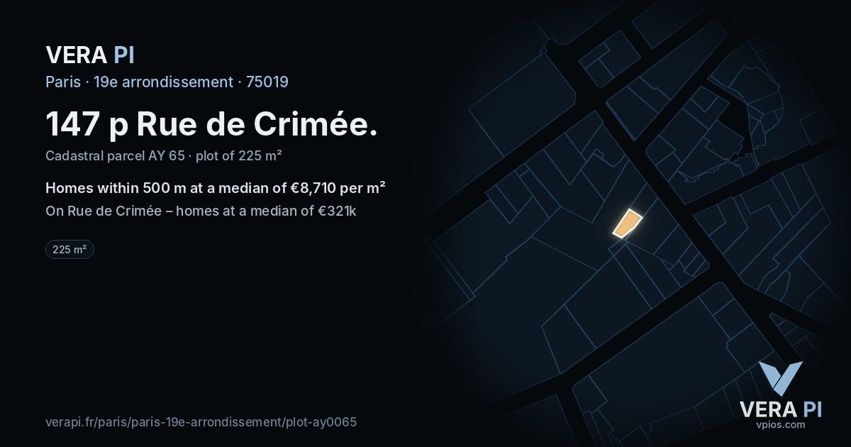 147 p Rue de Crimée, 19e arrondissement at night – the plot lit, the parcels around coloured by the prices near them