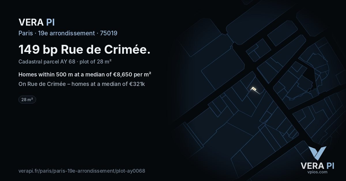149 bp Rue de Crimée, 19e arrondissement at night – the plot lit, the parcels around coloured by the prices near them