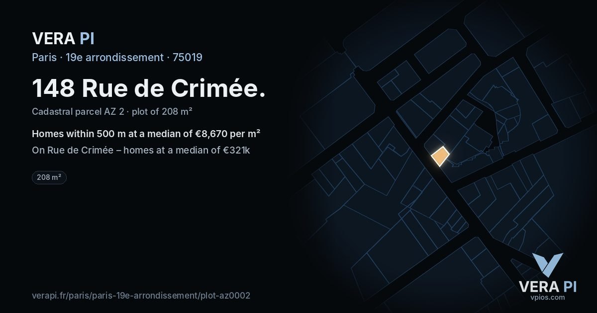 148 Rue de Crimée, 19e arrondissement at night – the plot lit, the parcels around coloured by the prices near them