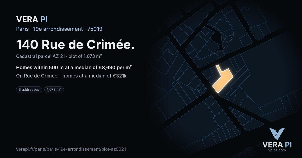 140 Rue de Crimée, 19e arrondissement at night – the plot lit, the parcels around coloured by the prices near them