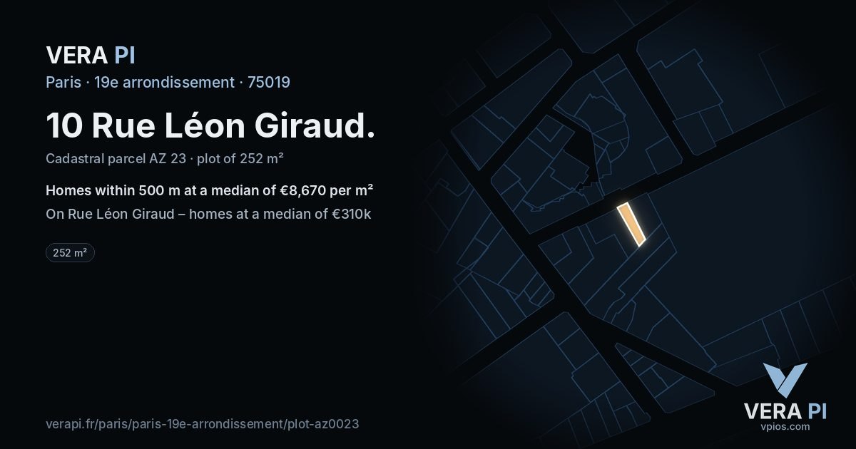 10 Rue Léon Giraud, 19e arrondissement at night – the plot lit, the parcels around coloured by the prices near them