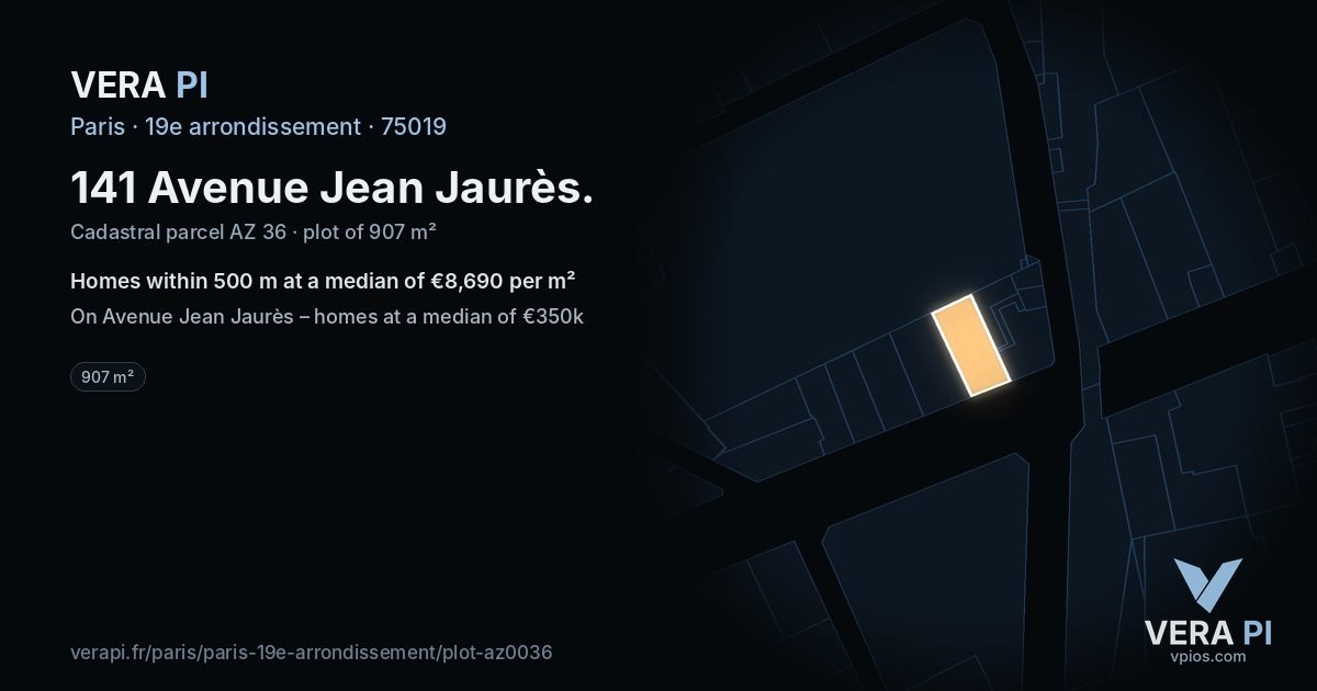 141 Avenue Jean Jaurès, 19e arrondissement at night – the plot lit, the parcels around coloured by the prices near them