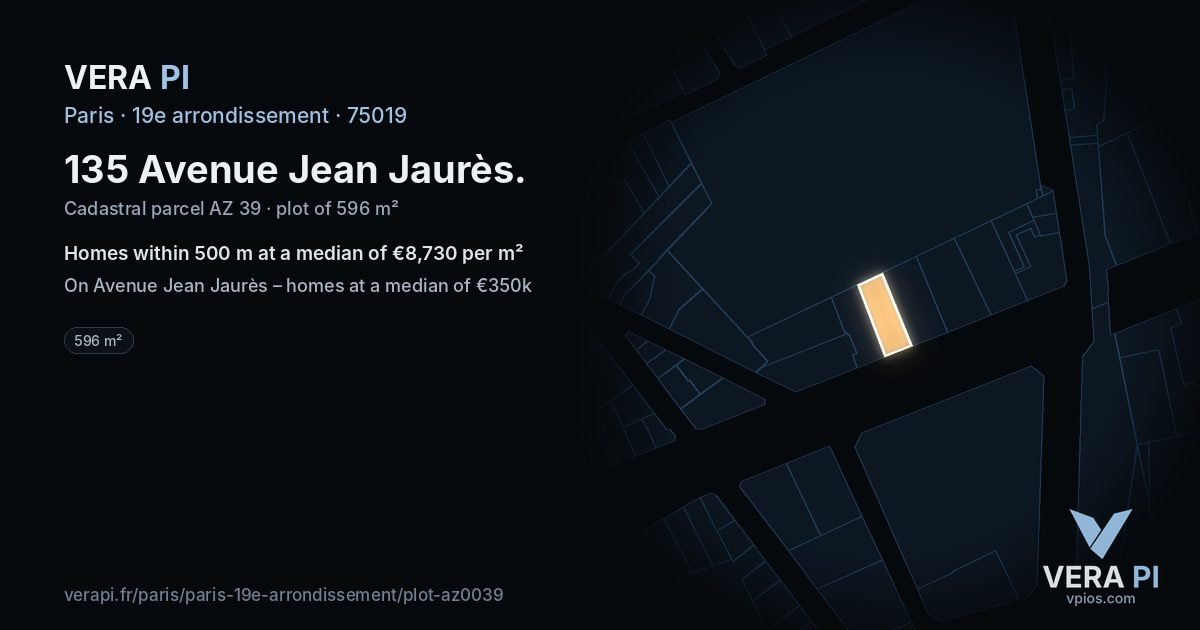 135 Avenue Jean Jaurès, 19e arrondissement at night – the plot lit, the parcels around coloured by the prices near them