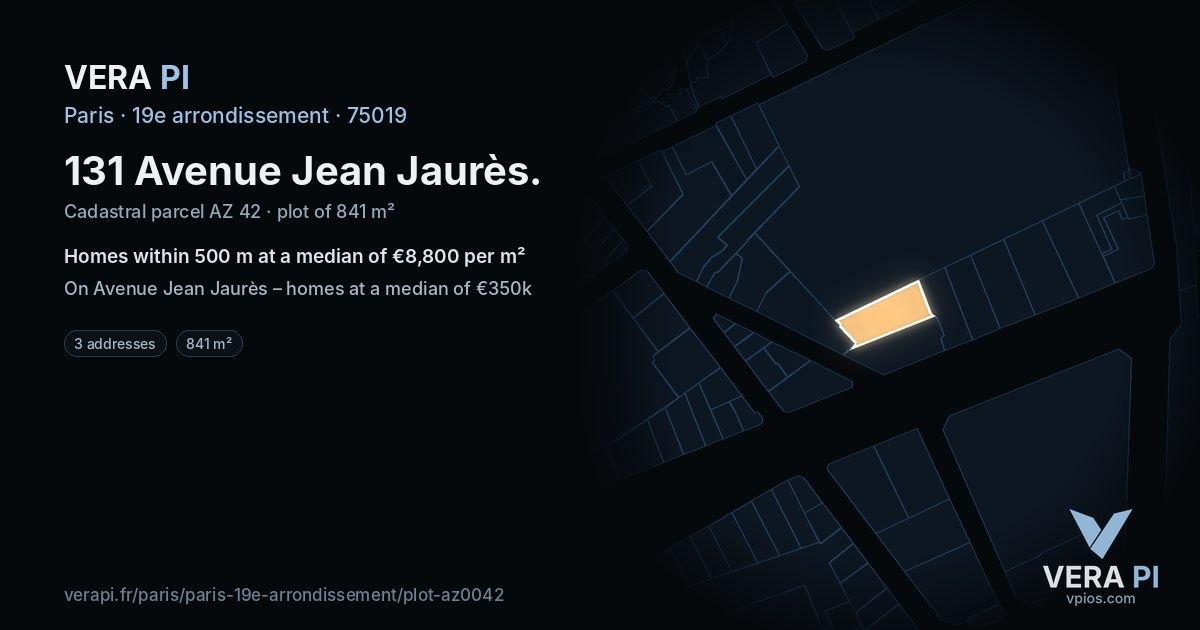 131 Avenue Jean Jaurès, 19e arrondissement at night – the plot lit, the parcels around coloured by the prices near them