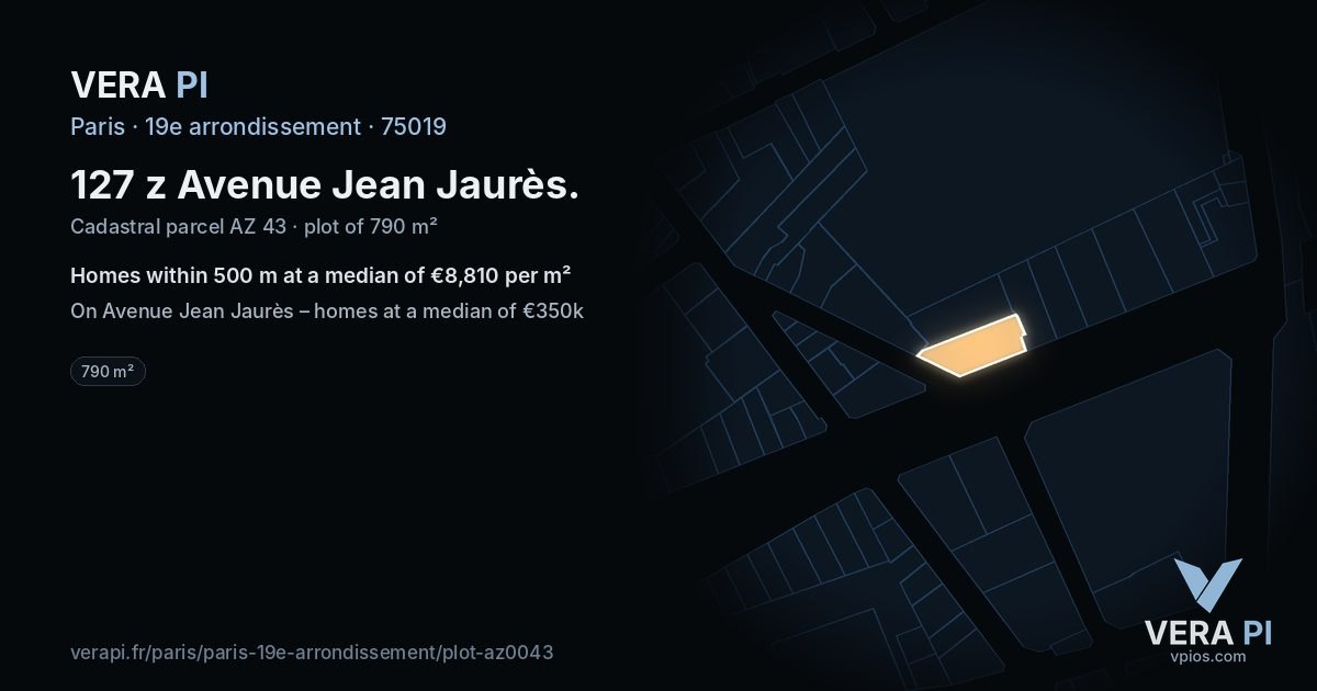 127 z Avenue Jean Jaurès, 19e arrondissement at night – the plot lit, the parcels around coloured by the prices near them