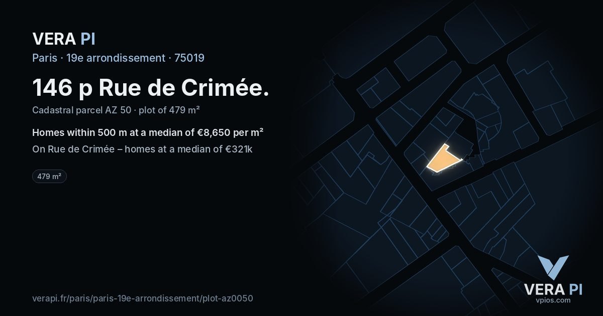 146 p Rue de Crimée, 19e arrondissement at night – the plot lit, the parcels around coloured by the prices near them