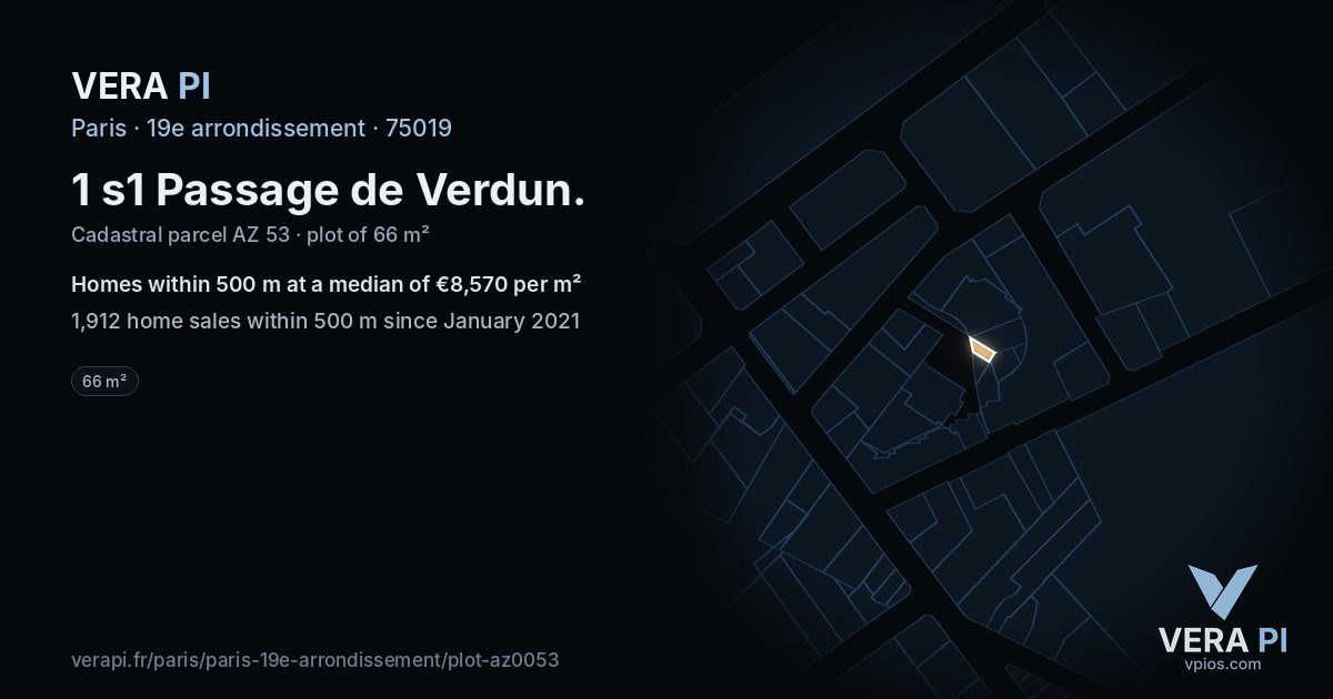 1 s1 Passage de Verdun, 19e arrondissement at night – the plot lit, the parcels around coloured by the prices near them