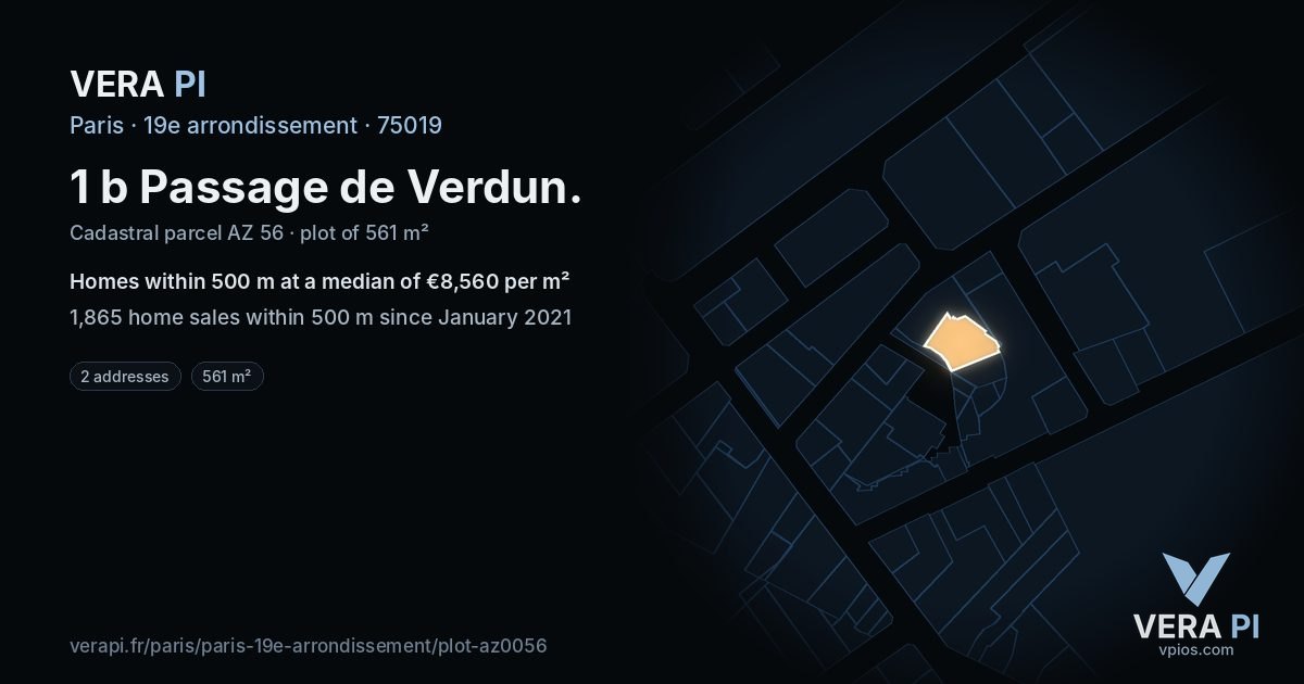 1 b Passage de Verdun, 19e arrondissement at night – the plot lit, the parcels around coloured by the prices near them