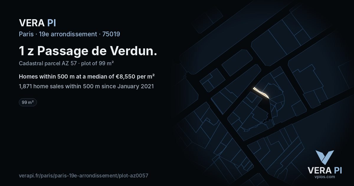 1 z Passage de Verdun, 19e arrondissement at night – the plot lit, the parcels around coloured by the prices near them
