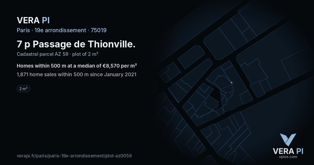 7 p Passage de Thionville, 19e arrondissement at night – the plot lit, the parcels around coloured by the prices near them