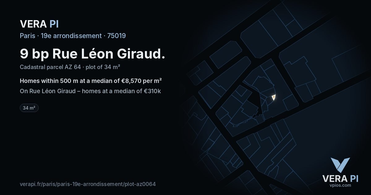 9 bp Rue Léon Giraud, 19e arrondissement at night – the plot lit, the parcels around coloured by the prices near them
