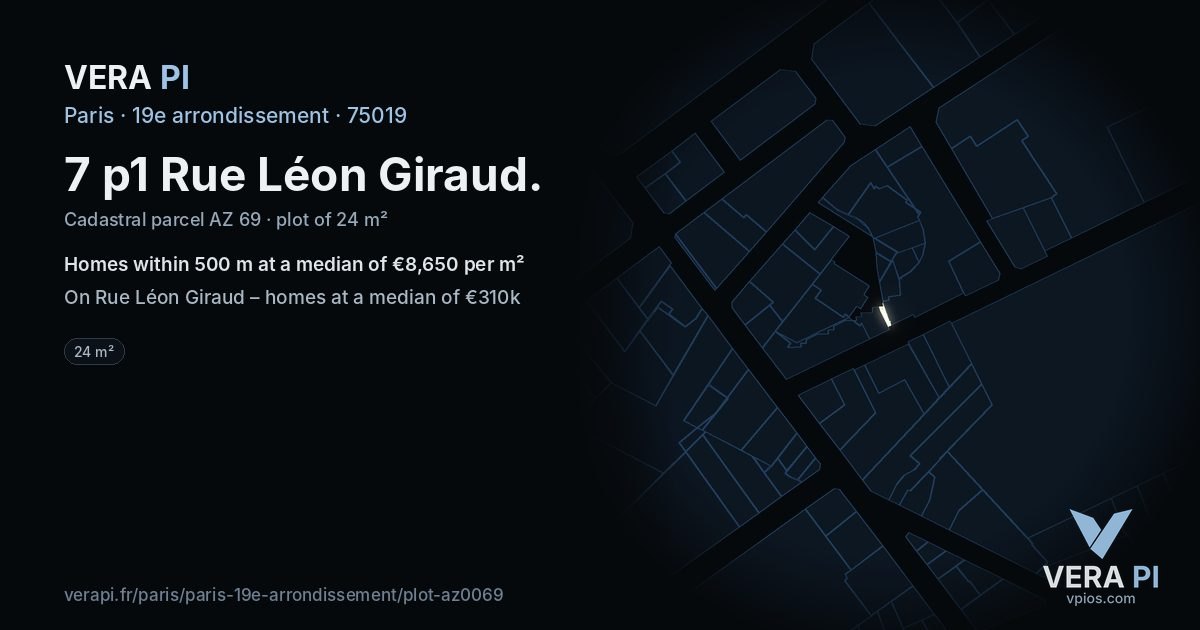 7 p1 Rue Léon Giraud, 19e arrondissement at night – the plot lit, the parcels around coloured by the prices near them