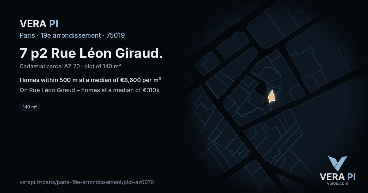 7 p2 Rue Léon Giraud, 19e arrondissement at night – the plot lit, the parcels around coloured by the prices near them