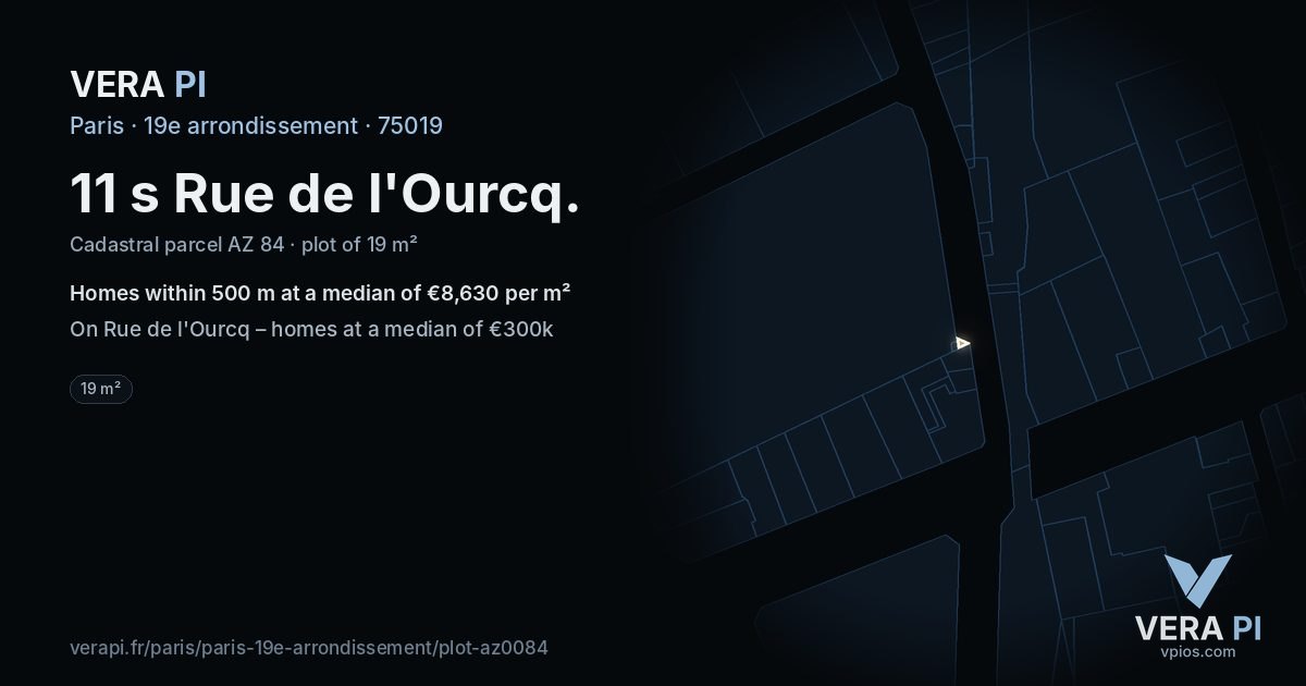 11 s Rue de l'Ourcq, 19e arrondissement at night – the plot lit, the parcels around coloured by the prices near them