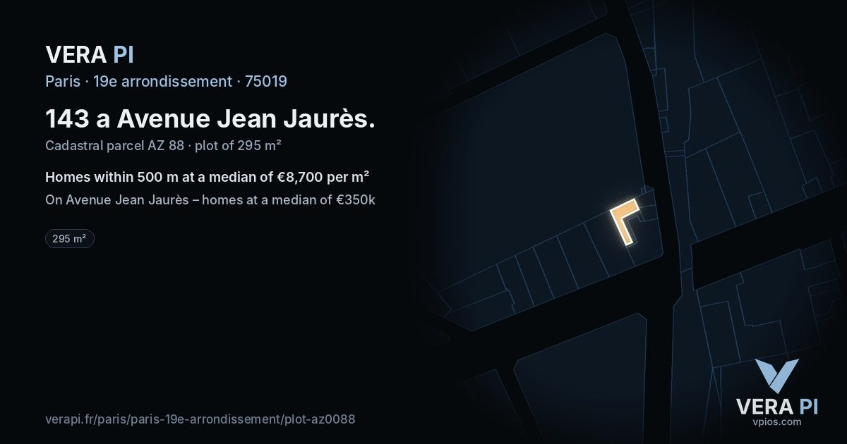 143 a Avenue Jean Jaurès, 19e arrondissement at night – the plot lit, the parcels around coloured by the prices near them