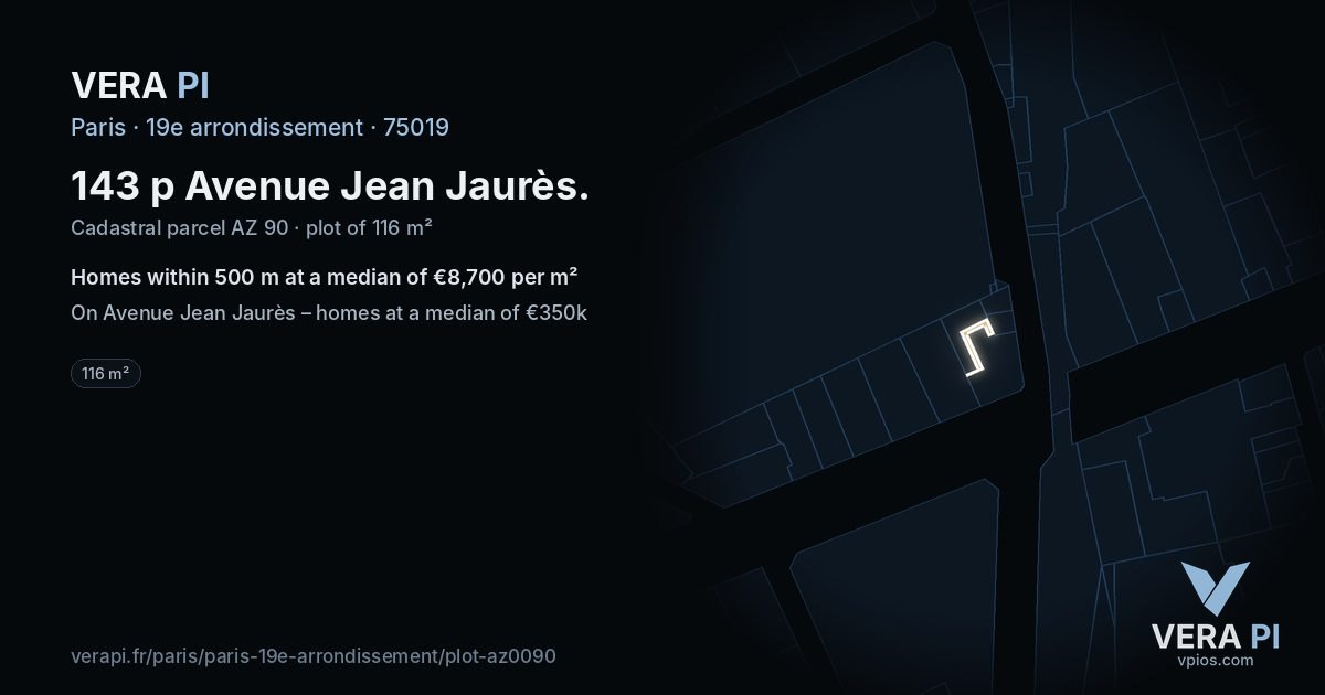 143 p Avenue Jean Jaurès, 19e arrondissement at night – the plot lit, the parcels around coloured by the prices near them