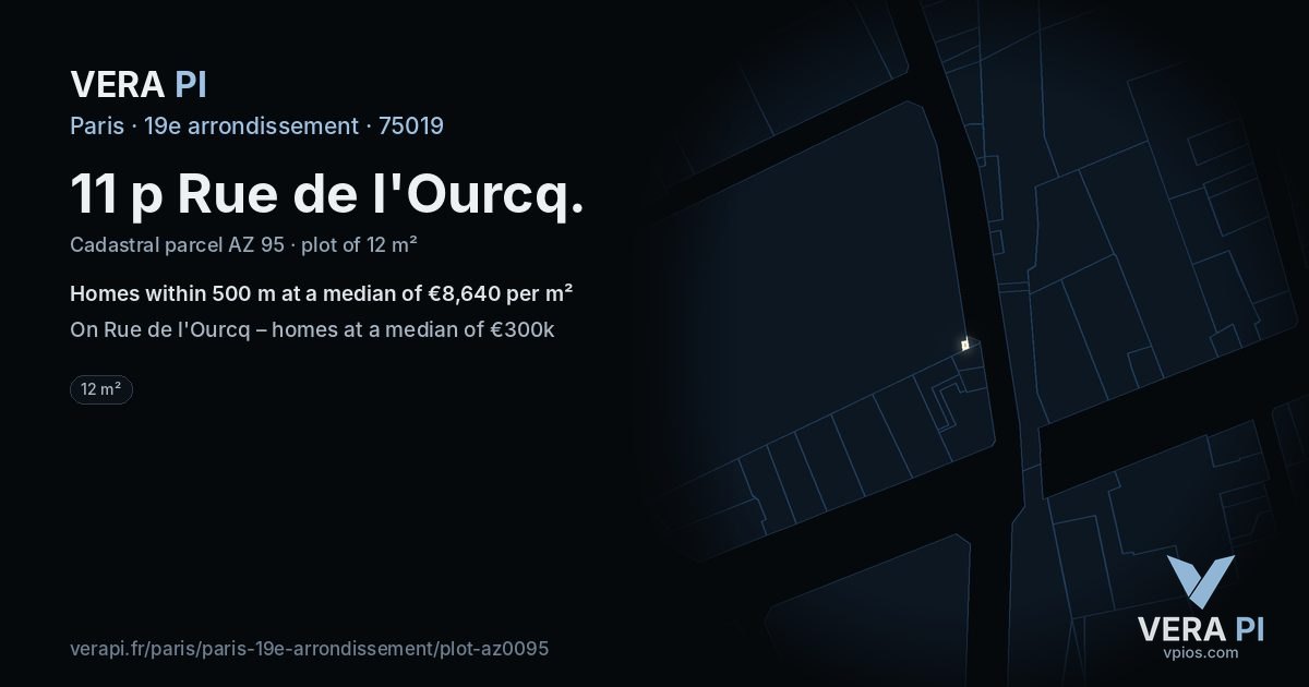 11 p Rue de l'Ourcq, 19e arrondissement at night – the plot lit, the parcels around coloured by the prices near them