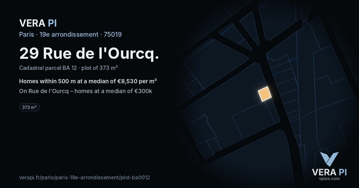 29 Rue de l'Ourcq, 19e arrondissement at night – the plot lit, the parcels around coloured by the prices near them