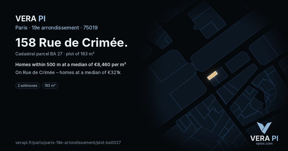 158 Rue de Crimée, 19e arrondissement at night – the plot lit, the parcels around coloured by the prices near them