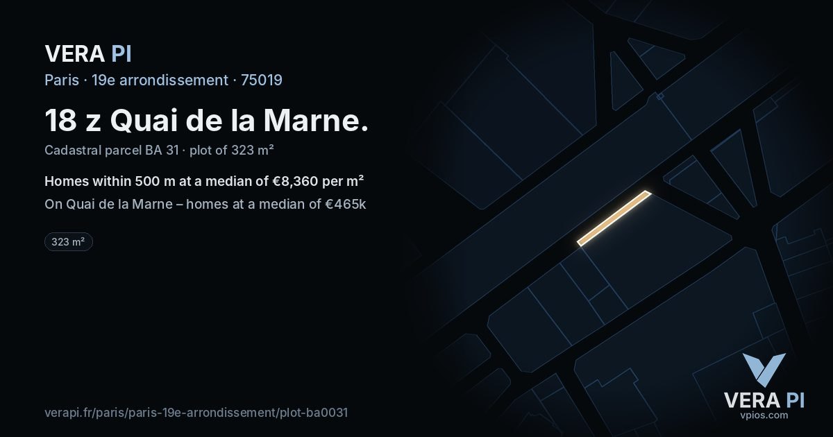18 z Quai de la Marne, 19e arrondissement at night – the plot lit, the parcels around coloured by the prices near them