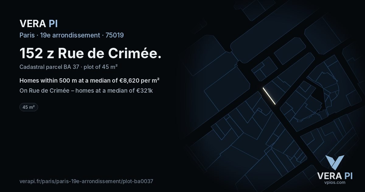 152 z Rue de Crimée, 19e arrondissement at night – the plot lit, the parcels around coloured by the prices near them