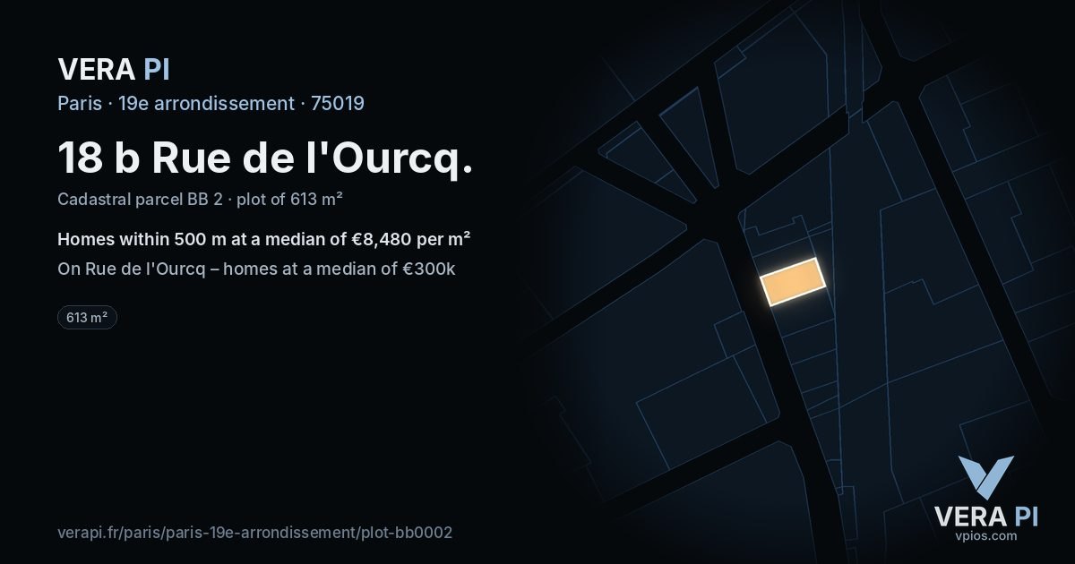 18 b Rue de l'Ourcq, 19e arrondissement at night – the plot lit, the parcels around coloured by the prices near them