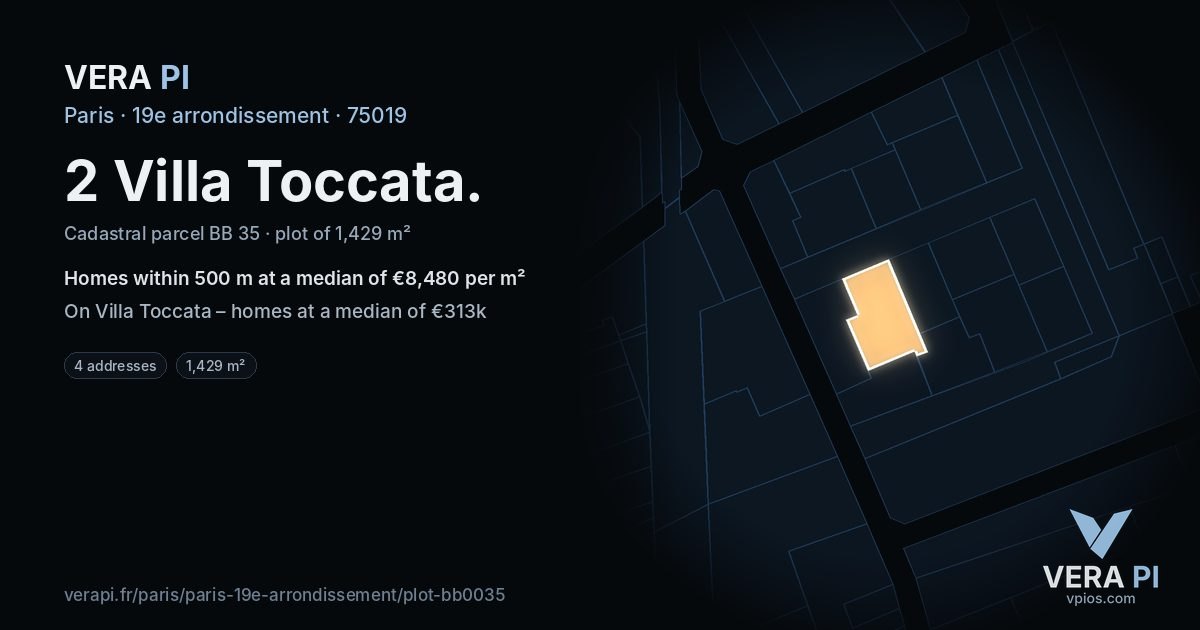 2 Villa Toccata, 19e arrondissement at night – the plot lit, the parcels around coloured by the prices near them