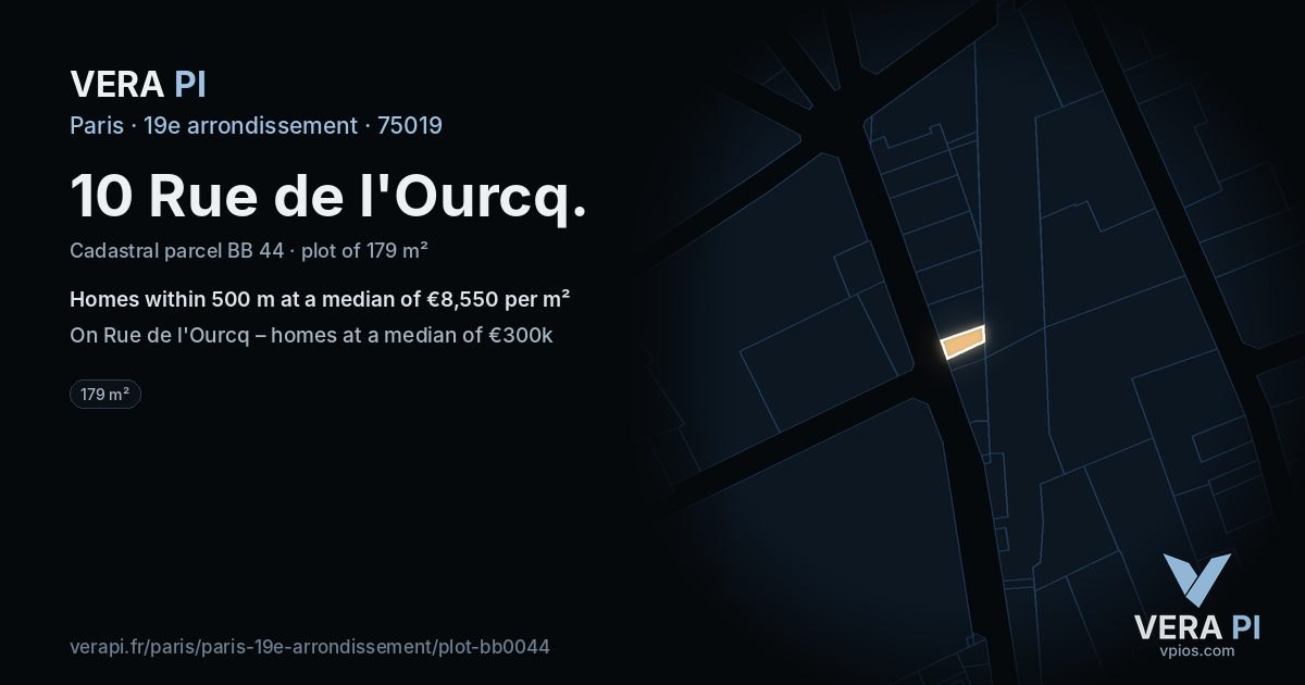 10 Rue de l'Ourcq, 19e arrondissement at night – the plot lit, the parcels around coloured by the prices near them