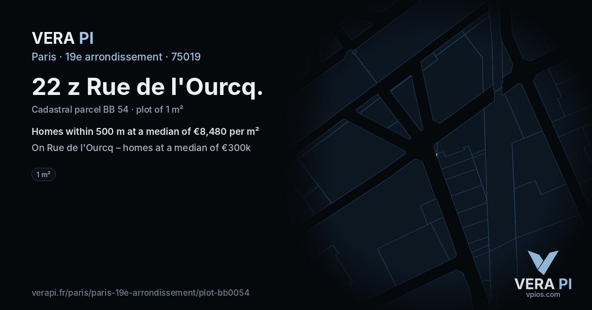 22 z Rue de l'Ourcq, 19e arrondissement at night – the plot lit, the parcels around coloured by the prices near them