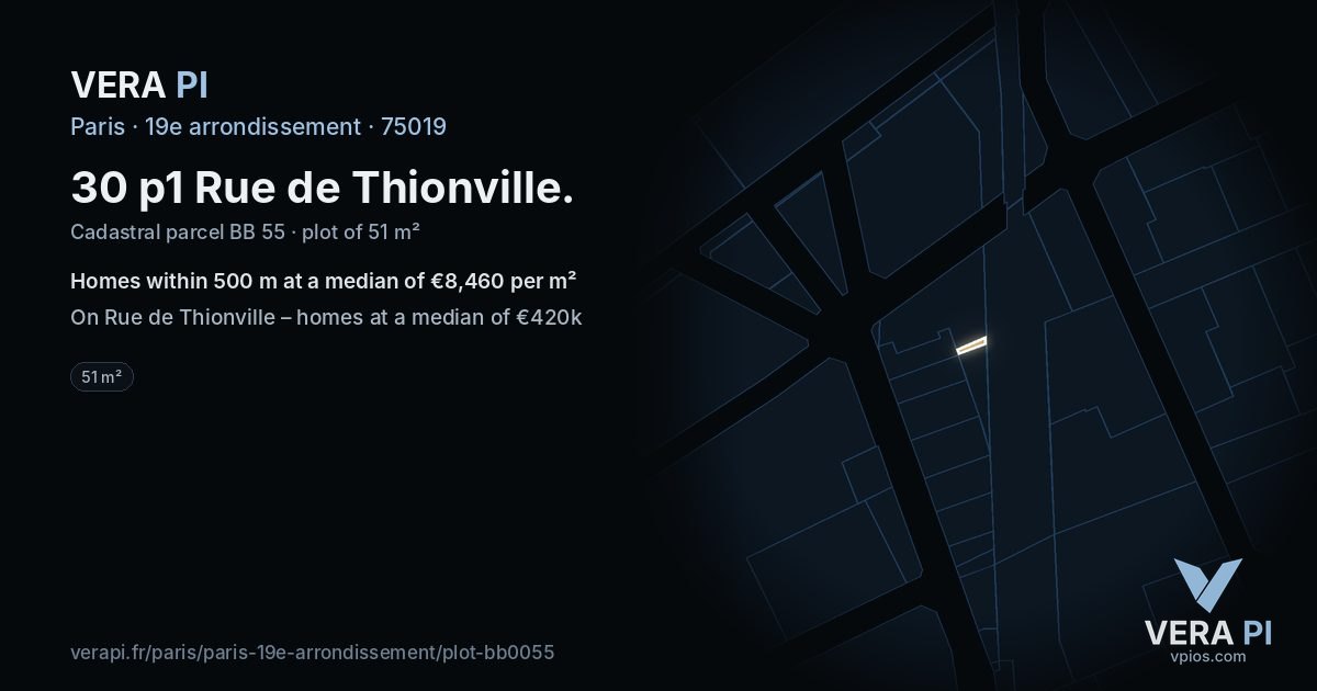 30 p1 Rue de Thionville, 19e arrondissement at night – the plot lit, the parcels around coloured by the prices near them