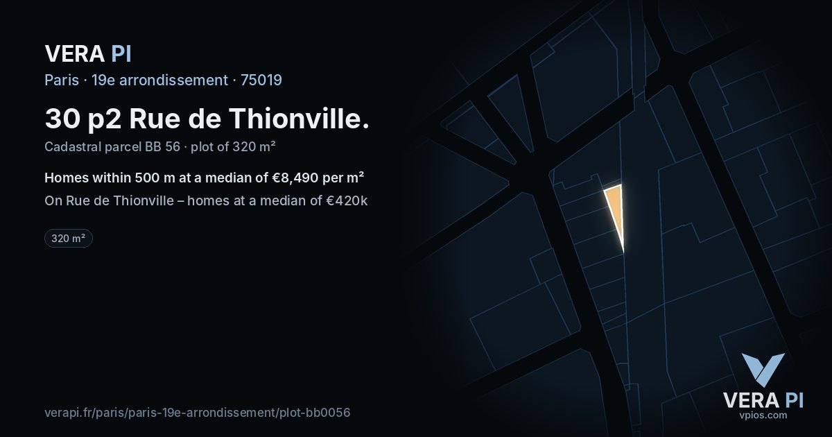 30 p2 Rue de Thionville, 19e arrondissement at night – the plot lit, the parcels around coloured by the prices near them