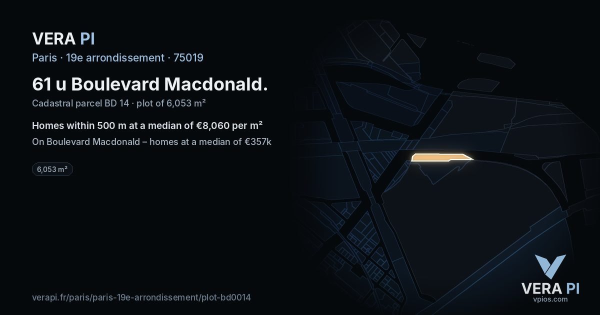 61 u Boulevard Macdonald, 19e arrondissement at night – the plot lit, the parcels around coloured by the prices near them