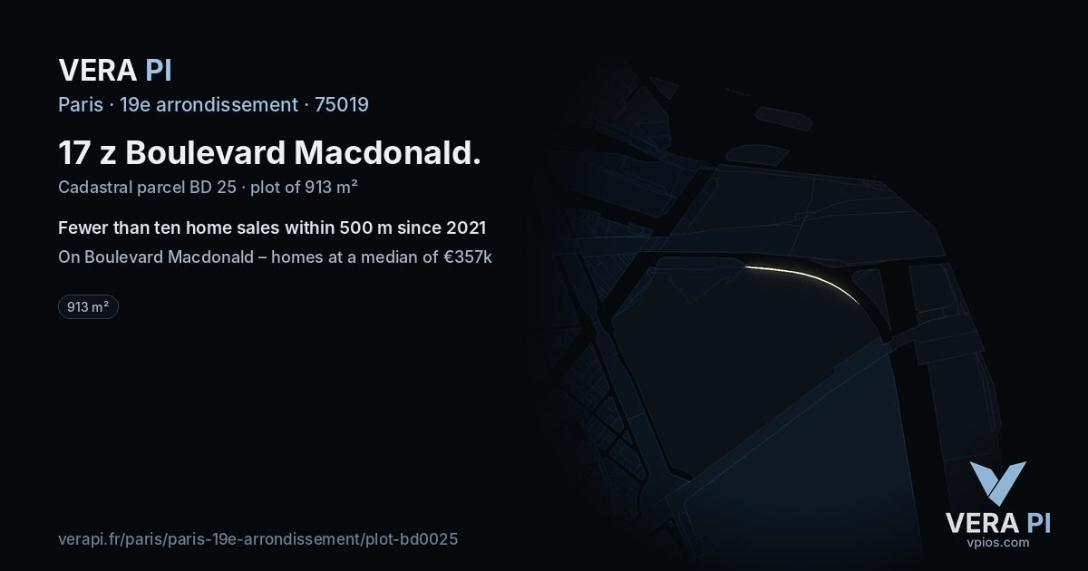 17 z Boulevard Macdonald, 19e arrondissement at night – the plot lit, the parcels around coloured by the prices near them