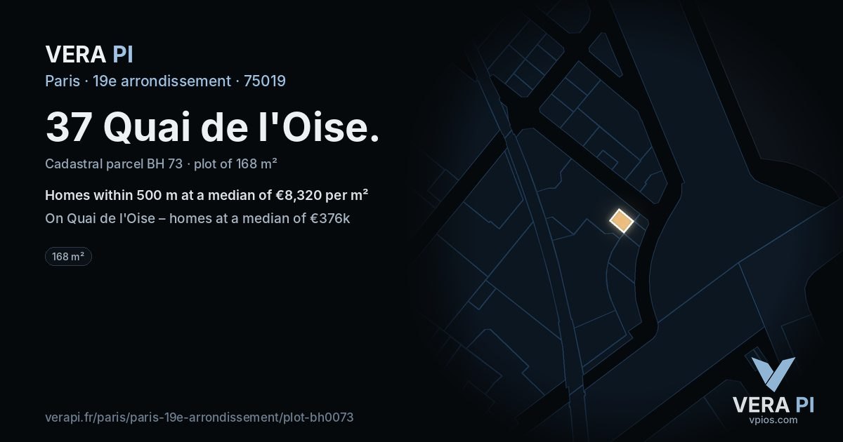 37 Quai de l'Oise, 19e arrondissement at night – the plot lit, the parcels around coloured by the prices near them