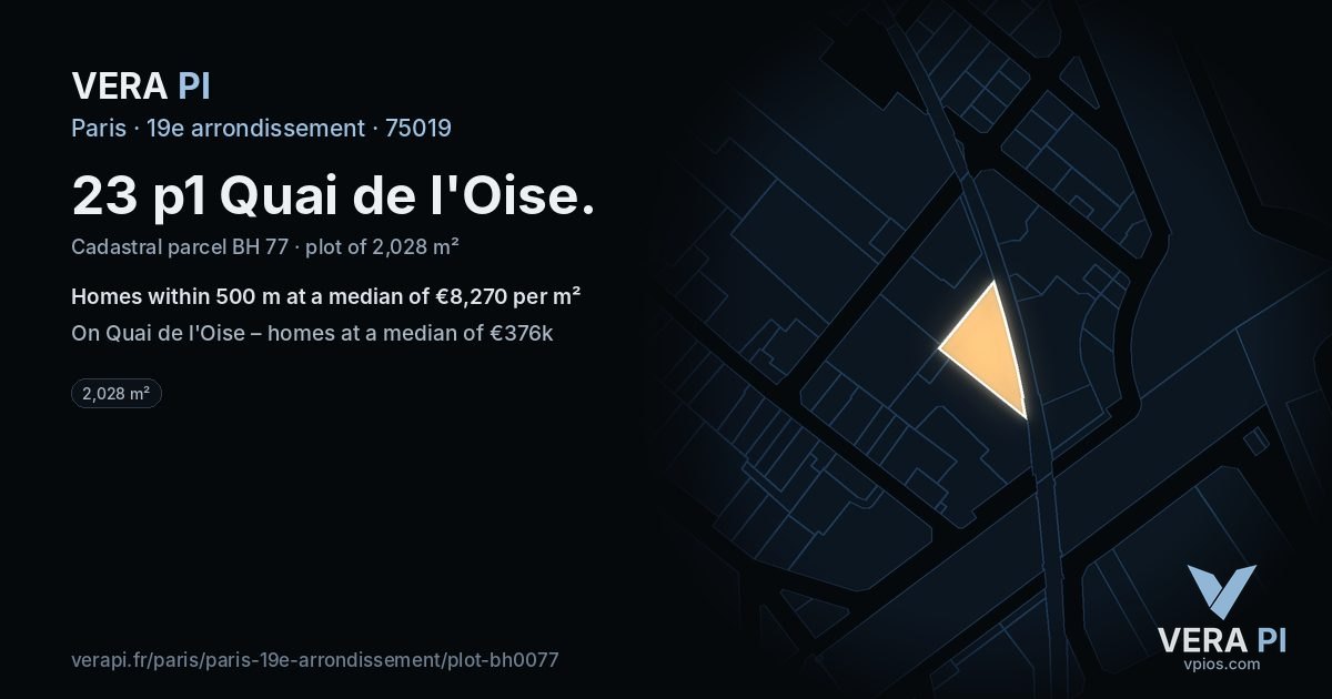 23 p1 Quai de l'Oise, 19e arrondissement at night – the plot lit, the parcels around coloured by the prices near them